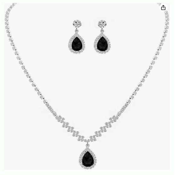 Austrian Crystal Rhinestone Bride Bridesmaid Jewelry Set black necklace earrings - Picture 1 of 7
